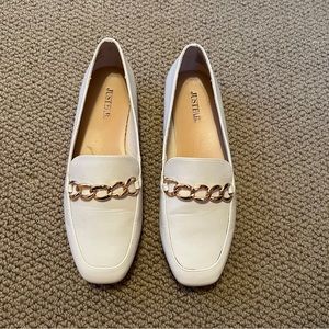 JustFab White Gold Chain Loafers